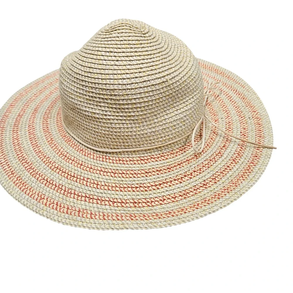 Sunday Afternoons Sun Hat Womens‎ OS Tan Orange Striped Wide Brim UPF 50+ Beach